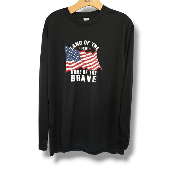 Black Patriotic American Long Sleeve Shirt Land of the Free Home of the Brave - Picture 1 of 8